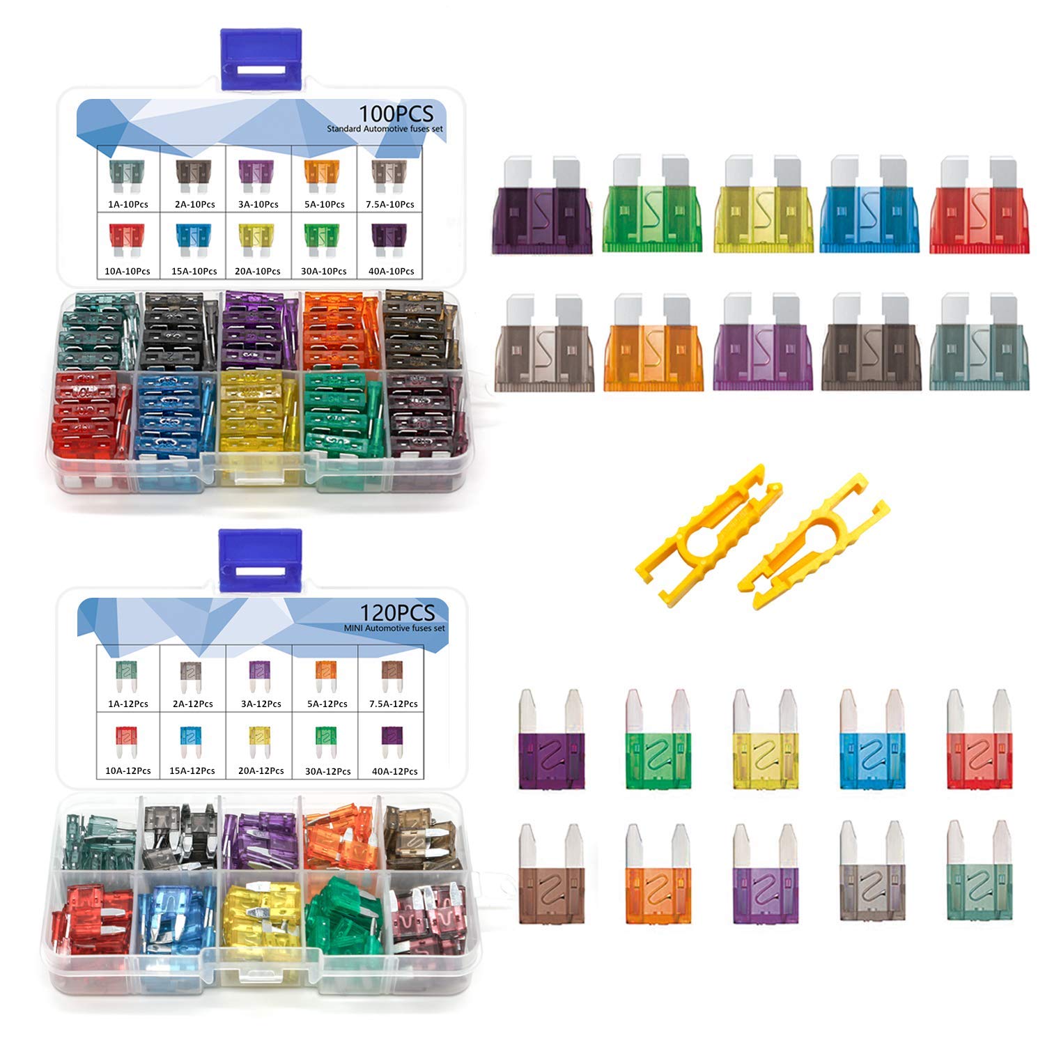Vrupin 220Pcs-Car Fuses Assortment Kit,Blade-Type Automotive Fuses, Automotive Fuses -Standard & Mini (1A/2A/3A/5A/7.5A/10A/15A/